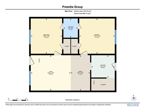 Floor plan for 2 beds, 1 bath, 770 sqft